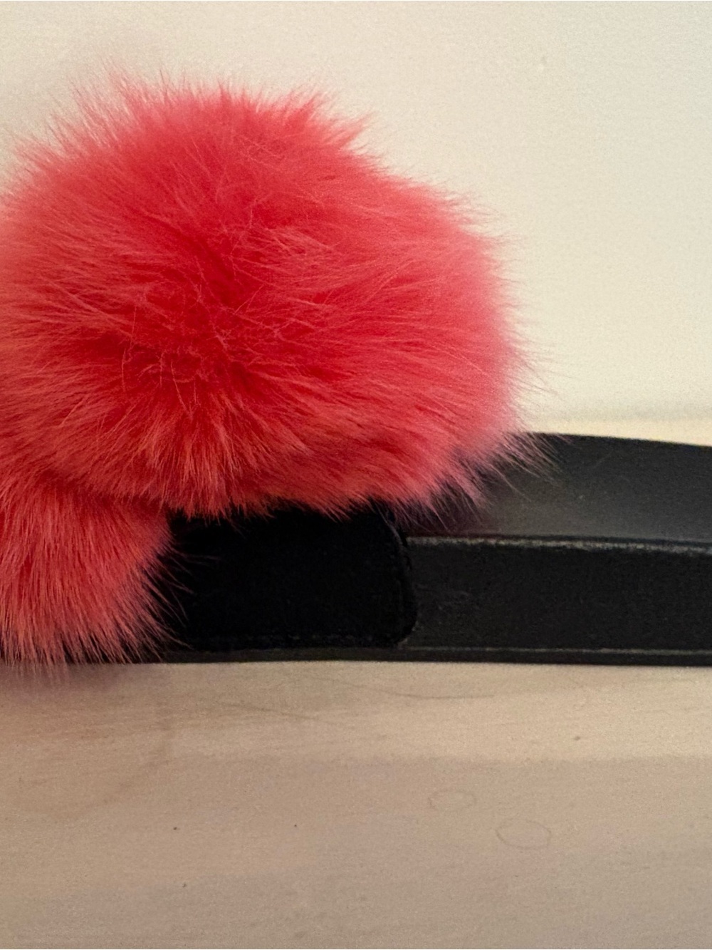 Pink Fluffy Pom Pom Slide Sandals Black Sole Size 9